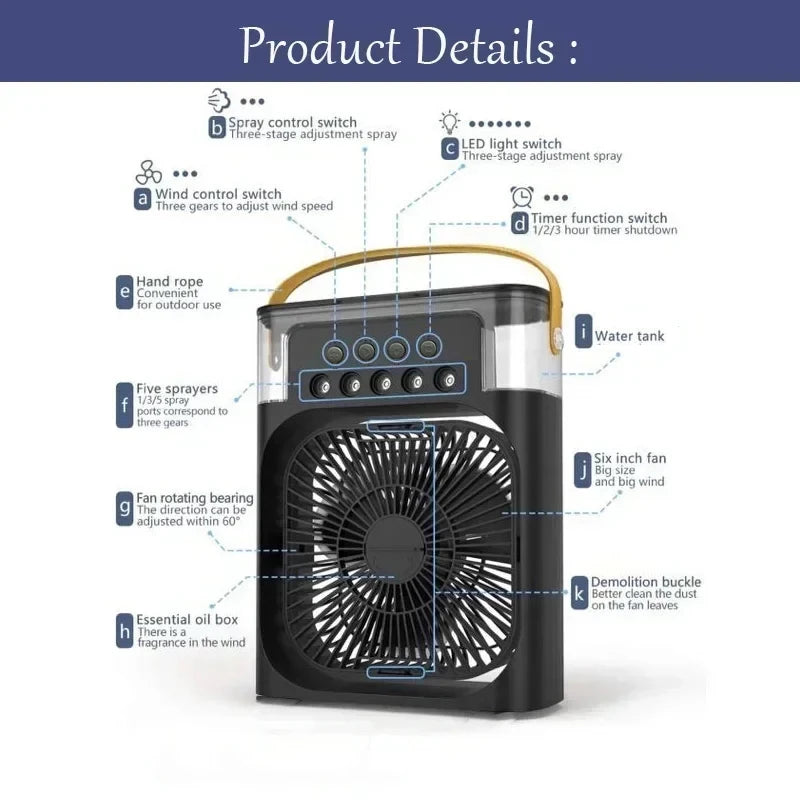 New 3 In 1 Fan AIr Conditioner Household Mini Air Cooler LED Night Light Portable Humidifier Air Adjustment Fan Office Home Fan - QueensalesOF
