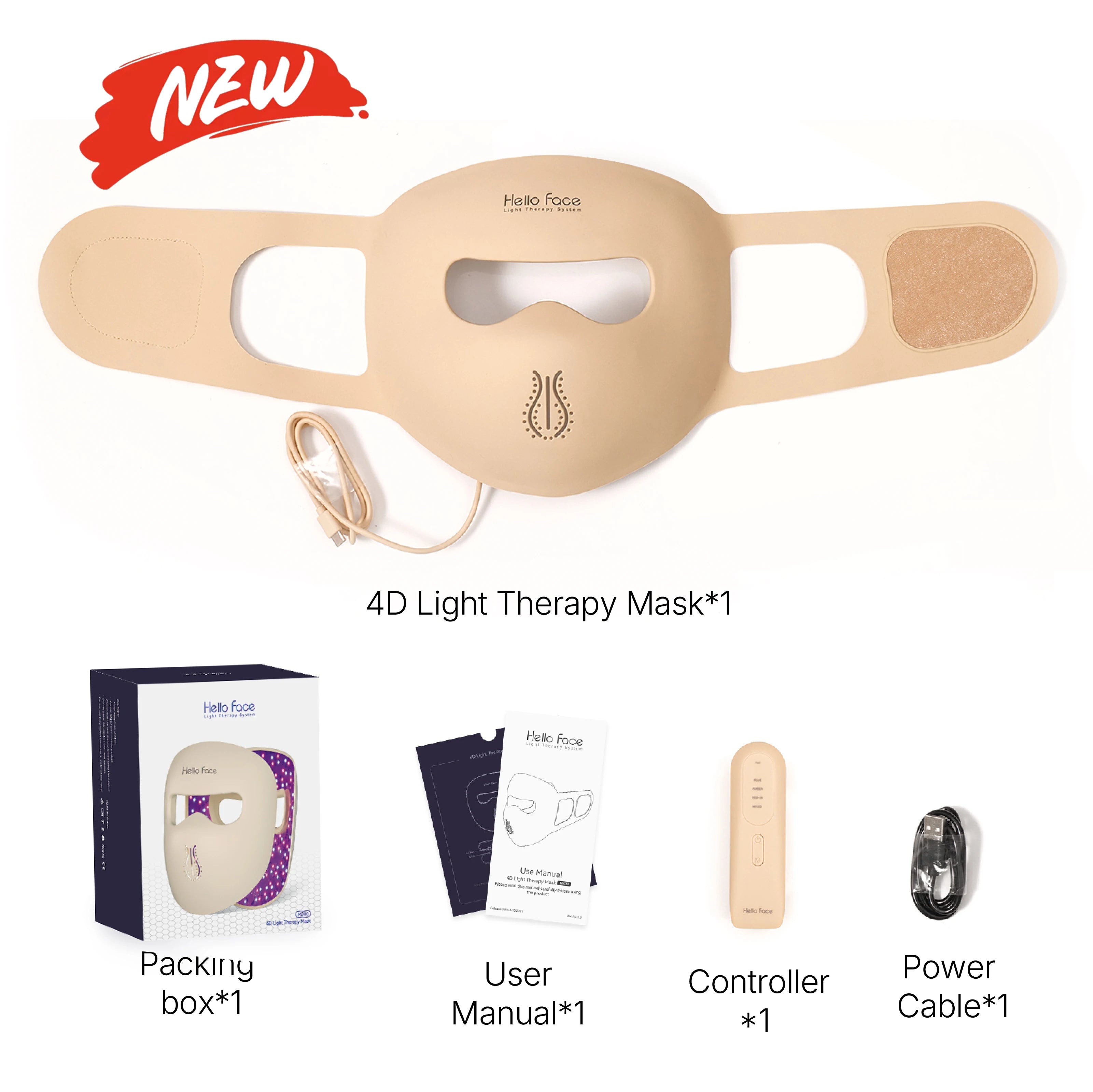 Hello Face M300 4D Light Mask 460/650/850nm Wavelengths Cordless LED Face Mask for Home Use
