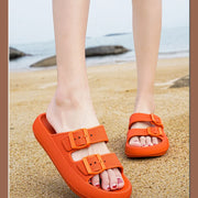 Comemore Thick Platform Sandals Beach Shoes Bathroom Slipper Soft Men Flat Slides Women Slippers Adjustable Buckle Oversized 47 - QueensalesOF