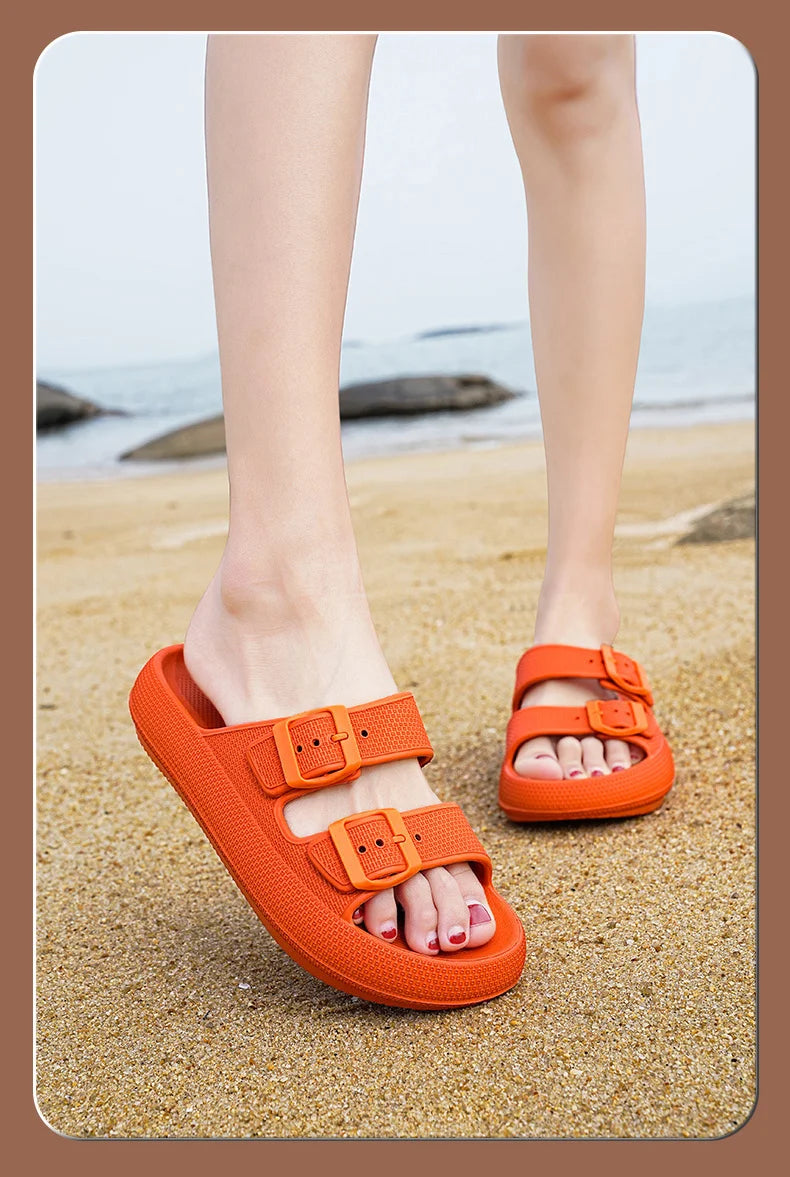 Comemore Thick Platform Sandals Beach Shoes Bathroom Slipper Soft Men Flat Slides Women Slippers Adjustable Buckle Oversized 47