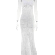 CNYISHE Lace Sheer Camisoles Solid Split V Neck Sheath Women Dresses Fashion Holiday Beach Sexy Club Female Bodycon Vestidos - QueensalesOF