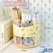 Cute Rotating Pen Holder Desktop Drawer Stationery Box Case School Office Desk Kawaii Stationery Storage Box Organizer Stickers - QueensalesOF