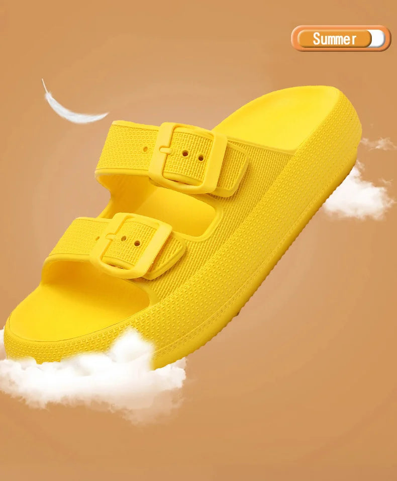 Comemore Thick Platform Sandals Beach Shoes Bathroom Slipper Soft Men Flat Slides Women Slippers Adjustable Buckle Oversized 47