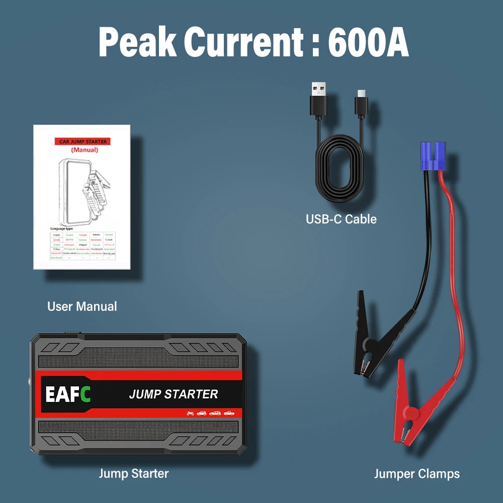 2000A/1200A Car Jump Starter Portable Power Bank 600A Car Battery Emergency Booster for Petrol Diesel 12V Car Starting Device