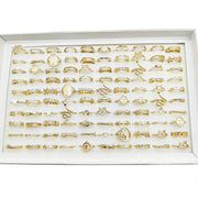 30pc/Lot Gold Color Finger Rings For Girls New Love Snake Animal Butterfly Cutout Star Pearl Thin Joint Ring Party Jewelry Women - QueensalesOF