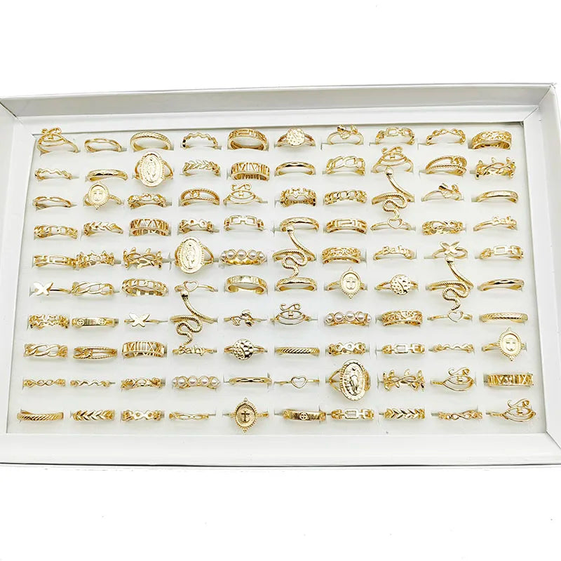 30pc/Lot Gold Color Finger Rings For Girls New Love Snake Animal Butterfly Cutout Star Pearl Thin Joint Ring Party Jewelry Women - QueensalesOF