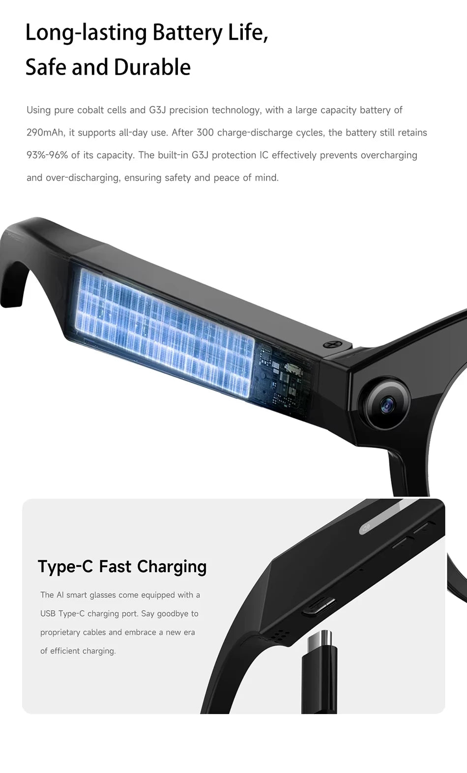 Lenovo HOT1600W Camera AI Smart Glasses HD Video Recording Real-time Translation AI Recognition Wifi Transmission Music Control