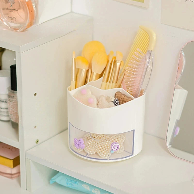 Cute Rotating Pen Holder Desktop Drawer Stationery Box Case School Office Desk Kawaii Stationery Storage Box Organizer Stickers - QueensalesOF