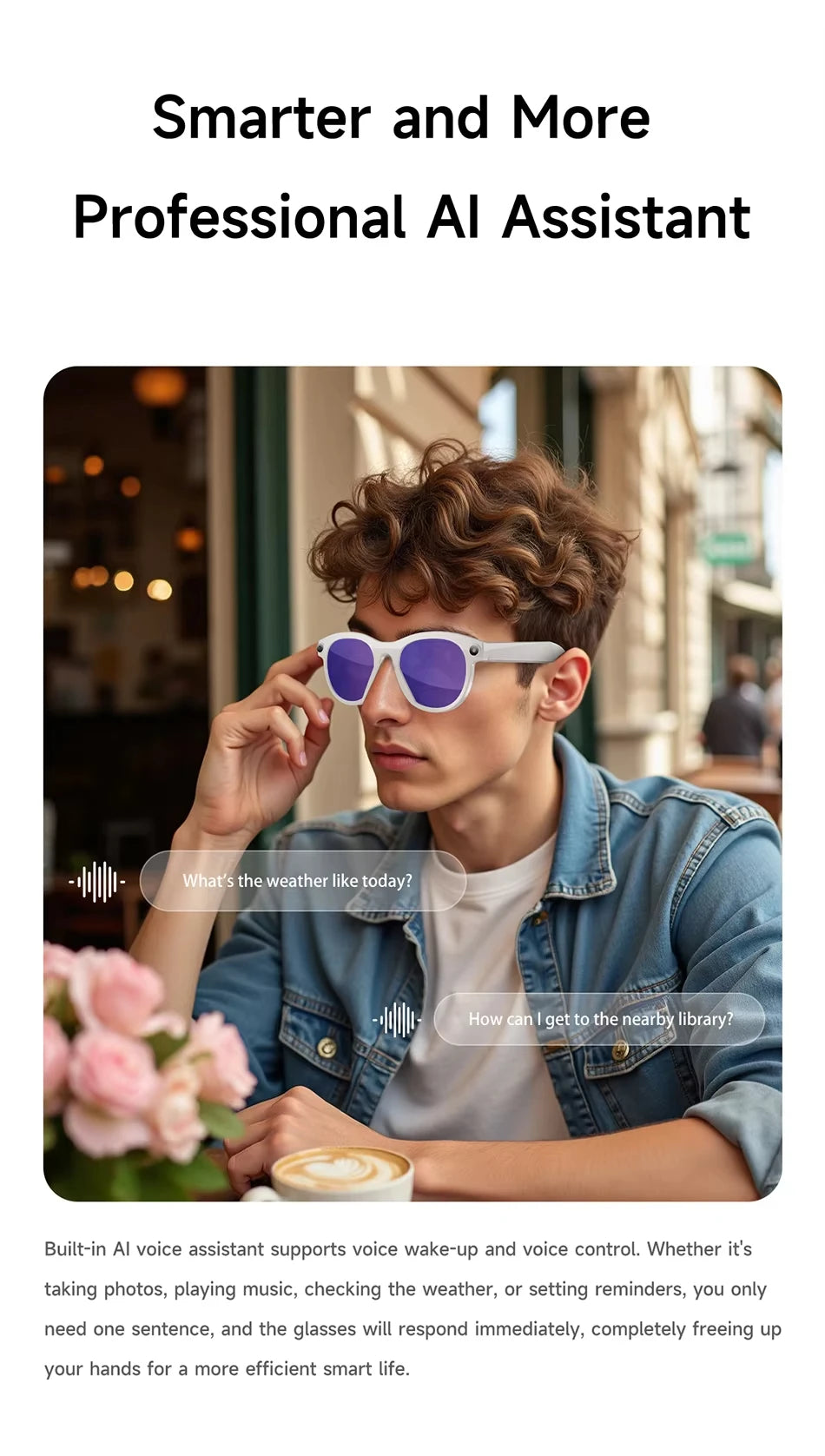 Lenovo HOT1600W Camera AI Smart Glasses HD Video Recording Real-time Translation AI Recognition Wifi Transmission Music Control