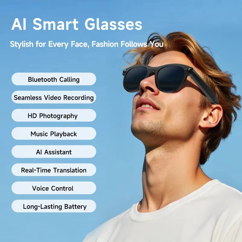 Lenovo HOT1600W Camera AI Smart Glasses HD Video Recording Real-time Translation AI Recognition Wifi Transmission Music Control