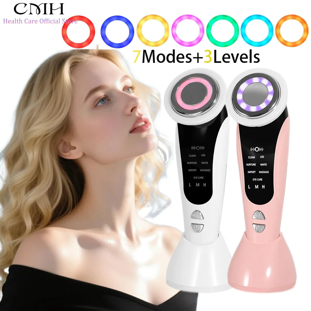 7 in 1 Facial Massager LED Light Therapy Skin Care Device Import Export Blackhead Remover Patented Electrode Head for Deep Clean