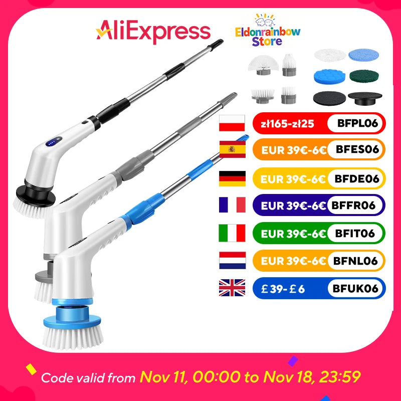 BRIEFNESS Cordless Electric Cleaning Brush 10-in-1 Multifunctional Spin Scrubber Kitchen Bathroom Cleaning Brush Rotary Cleaners