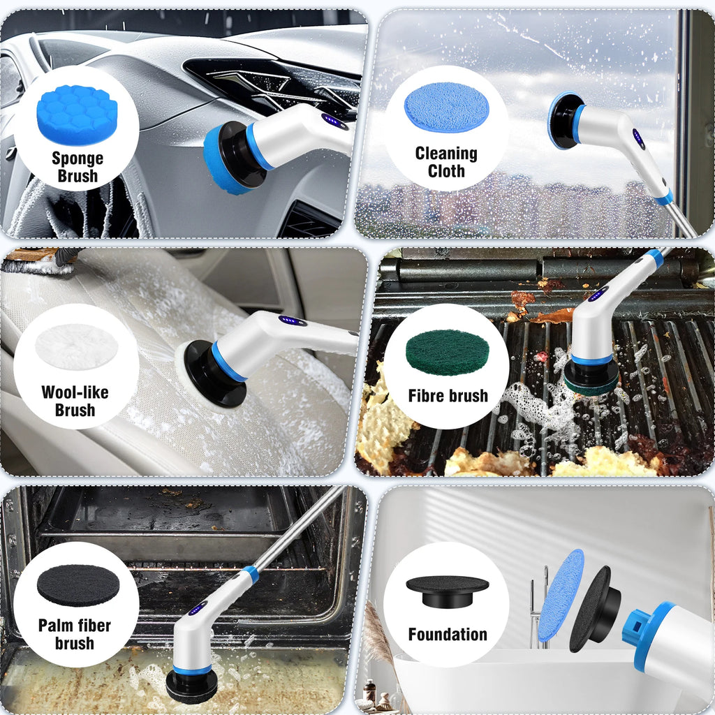 BRIEFNESS Cordless Electric Cleaning Brush 10-in-1 Multifunctional Spin Scrubber Kitchen Bathroom Cleaning Brush Rotary Cleaners
