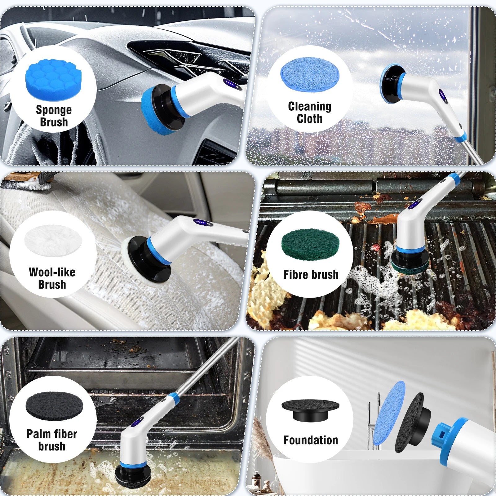 BRIEFNESS Cordless Electric Cleaning Brush 10-in-1 Multifunctional Spin Scrubber Kitchen Bathroom Cleaning Brush Rotary Cleaners