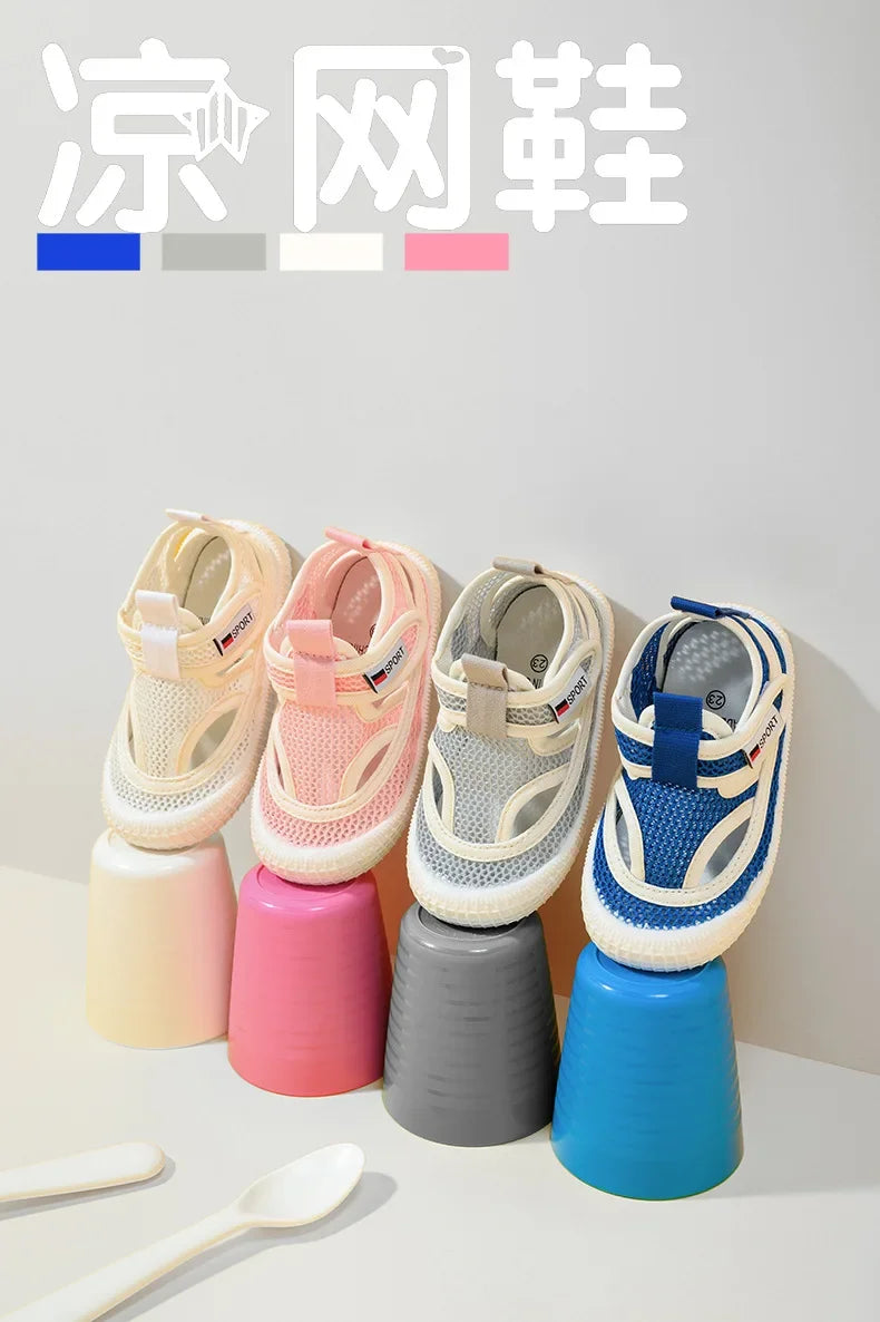 Kids Sandals Children Summer Shoes Boys Girls Half Sandals Cut-outs Hollow Fashion Toe-capped Candy Color Soft Breathable 21-30
