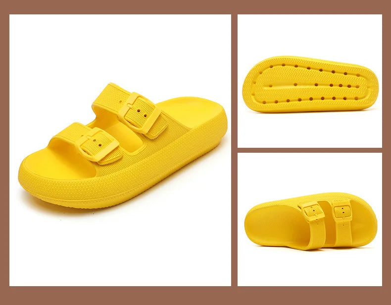 Comemore Thick Platform Sandals Beach Shoes Bathroom Slipper Soft Men Flat Slides Women Slippers Adjustable Buckle Oversized 47