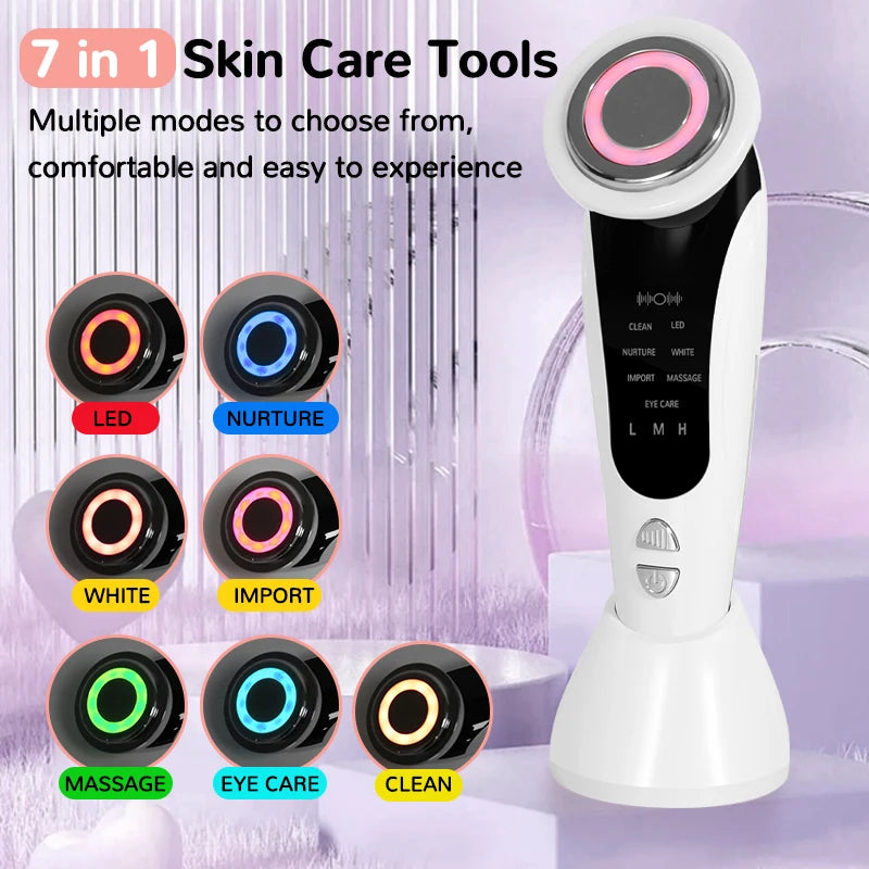 7 in 1 Facial Massager LED Light Therapy Skin Care Device Import Export Blackhead Remover Patented Electrode Head for Deep Clean