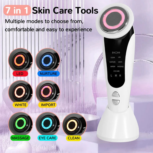 7 in 1 Facial Massager LED Light Therapy Skin Care Device Import Export Blackhead Remover Patented Electrode Head for Deep Clean