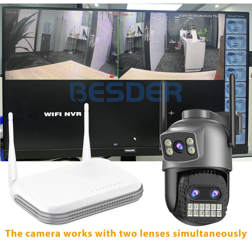 BESDER 15MP Wifi Camera PTZ Outdoor Dual Screen 10X Digital Zoom Human Detection 10MP Security IP Camera Surveillance O-Kam Pro - QueensalesOF