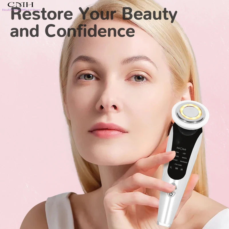 7 in 1 Facial Massager LED Light Therapy Skin Care Device Import Export Blackhead Remover Patented Electrode Head for Deep Clean