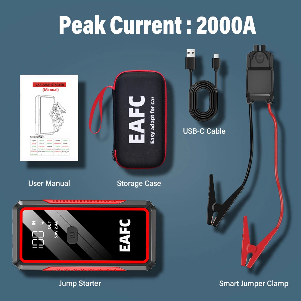 2000A/1200A Car Jump Starter Portable Power Bank 600A Car Battery Emergency Booster for Petrol Diesel 12V Car Starting Device