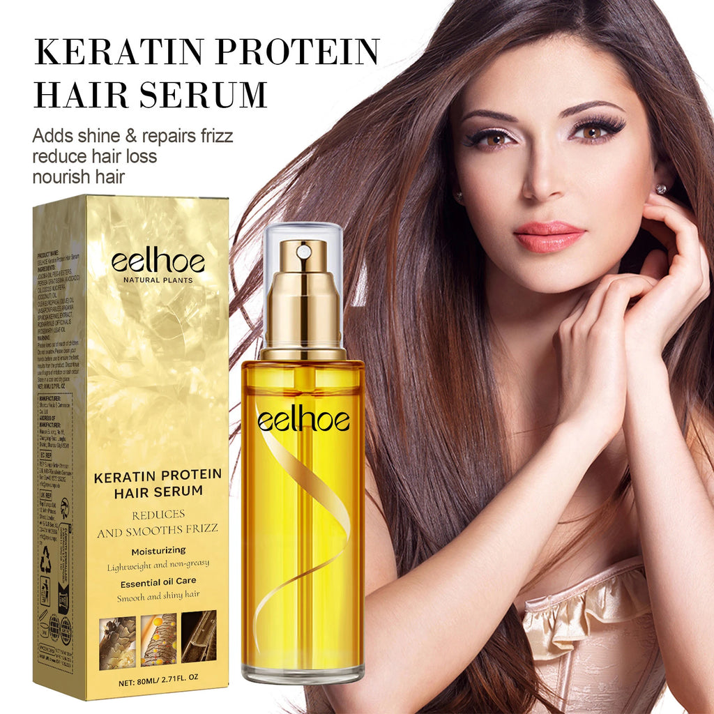 EELHOE Keratin Hair Growth Serum Natural Repair Essence Spray for Dry Curly Hair Hydrate Smooth Frizz Control Growing Hair Care