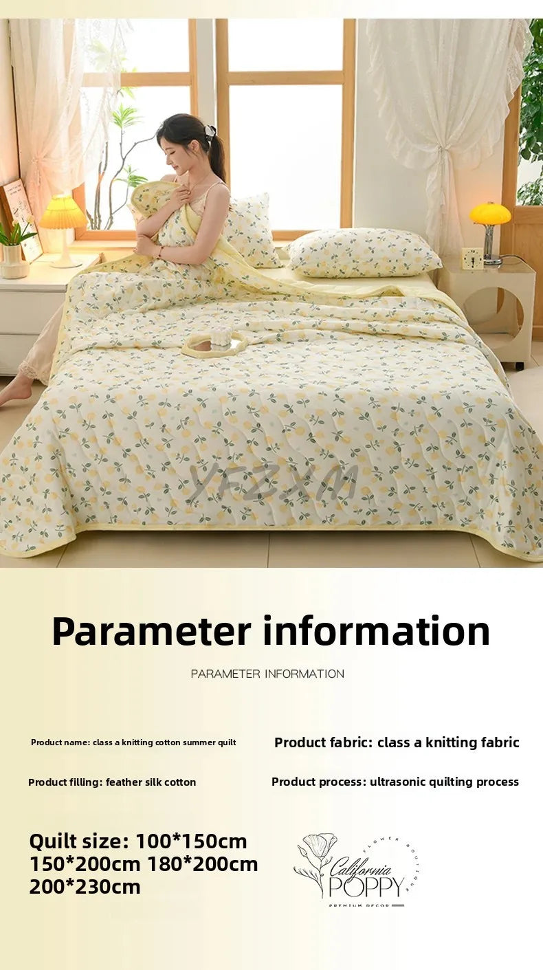 New Florals Spring Summer Blanket for Single Double Soft Skin-friendly Quilt Breathable Comfortable Air Conditioning Comforter - QueensalesOF
