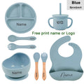 8Pcs Feeding Set For Baby Personalized Name Silicone Tableware Sucker Bowl Plate For Kids Feeding Cup With Straw Dinner Plate