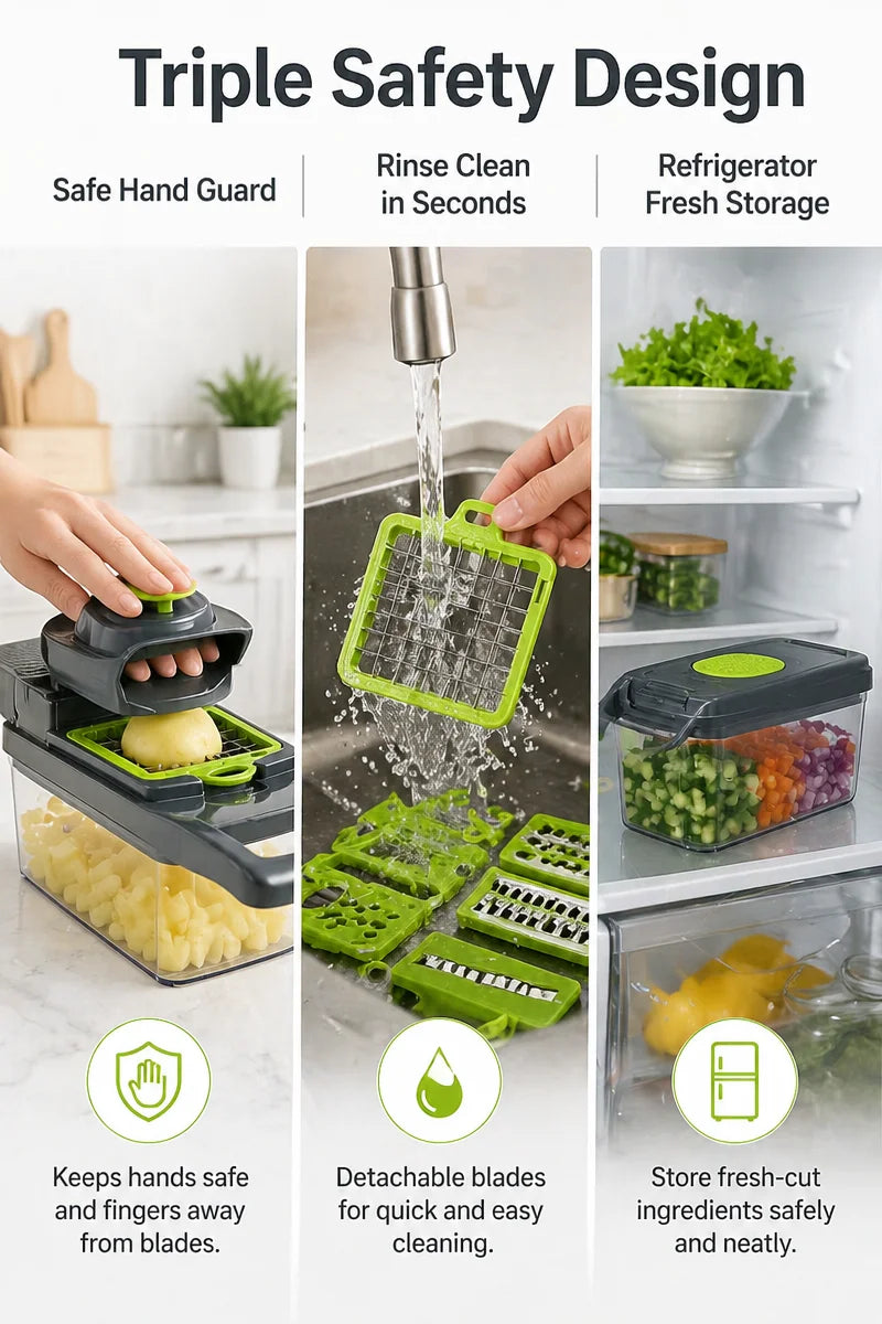 16-in-1 Vegetable Chopper PE+ABS Multi-Blade Kitchen Gadget for Home Cooking & Meal Prep - QueensalesOF
