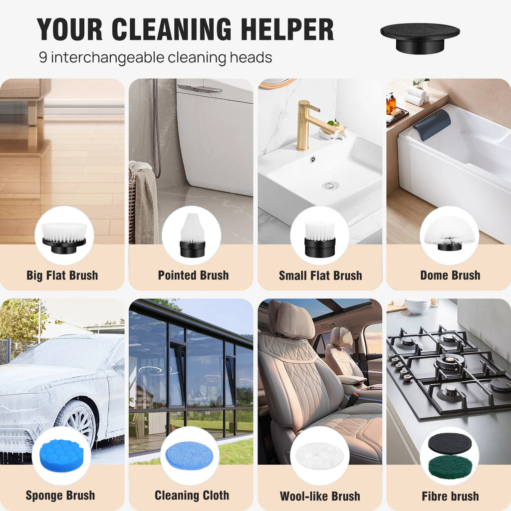 BRIEFNESS Cordless Electric Cleaning Brush 10-in-1 Multifunctional Spin Scrubber Kitchen Bathroom Cleaning Brush Rotary Cleaners
