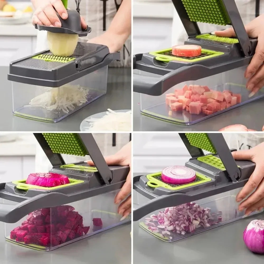 Multifunctional Vegetable Chopper 14/16 in 1 Food Slicer Dicer Grater with Handle, Kitchen Vegetable Cutter Tools Set - QueensalesOF