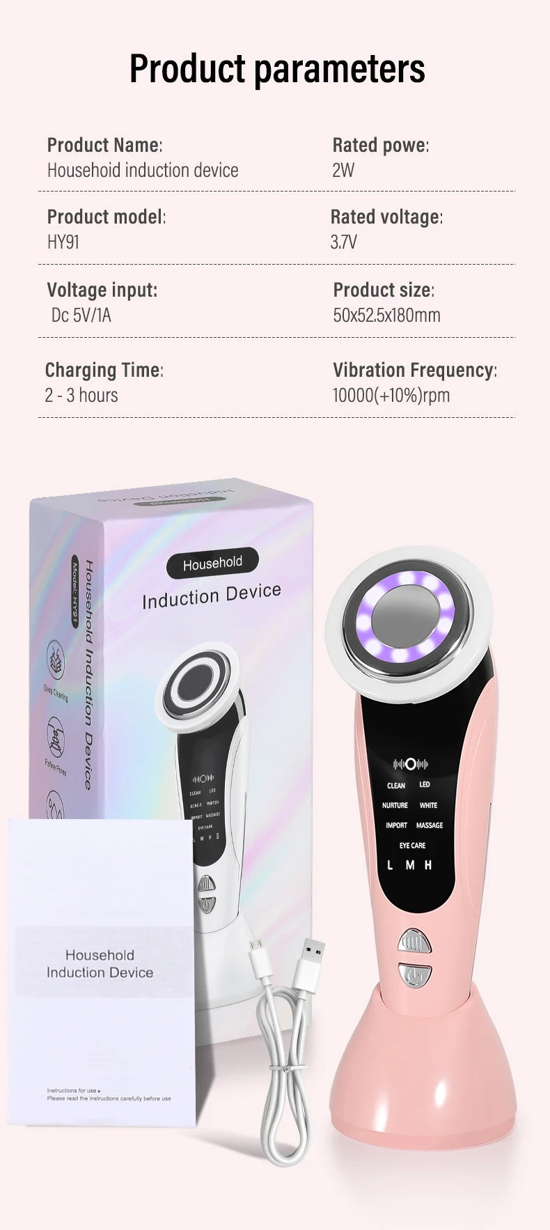 7 in 1 Facial Massager LED Light Therapy Skin Care Device Import Export Blackhead Remover Patented Electrode Head for Deep Clean