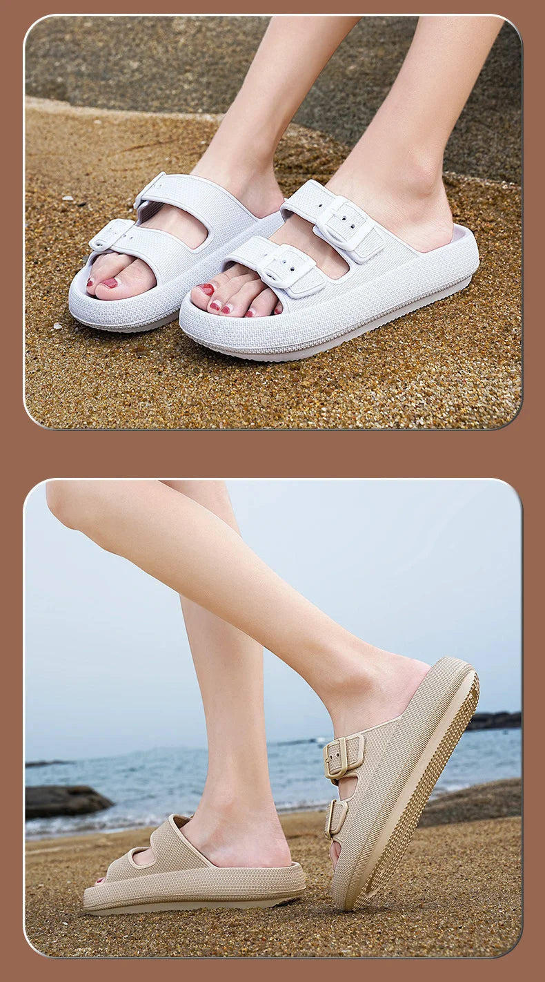 Comemore Thick Platform Sandals Beach Shoes Bathroom Slipper Soft Men Flat Slides Women Slippers Adjustable Buckle Oversized 47