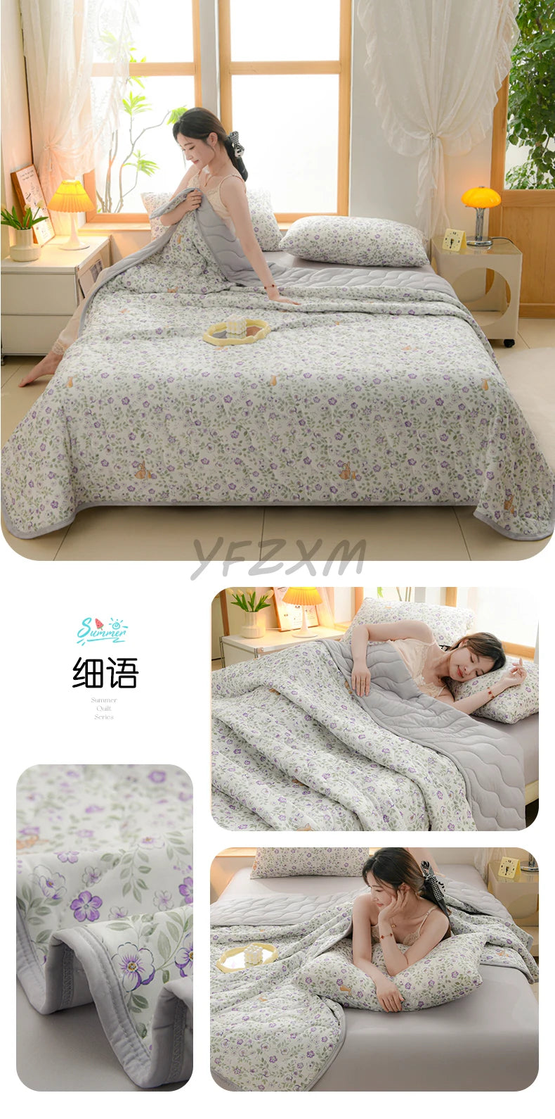 New Florals Spring Summer Blanket for Single Double Soft Skin-friendly Quilt Breathable Comfortable Air Conditioning Comforter - QueensalesOF