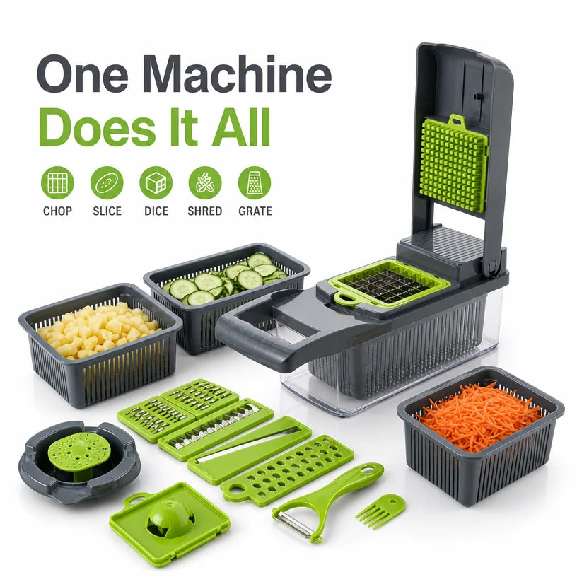 16-in-1 Vegetable Chopper PE+ABS Multi-Blade Kitchen Gadget for Home Cooking & Meal Prep - QueensalesOF