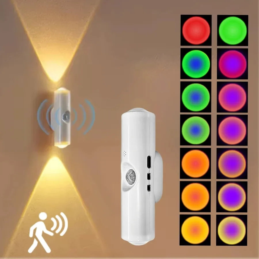 LED Cabinet Lights Motion Sensor Ambient Light Magnetic RGB Rechargeable Wall Sunset Lamp Hallway Stairs Kitchen Night Light - QueensalesOF