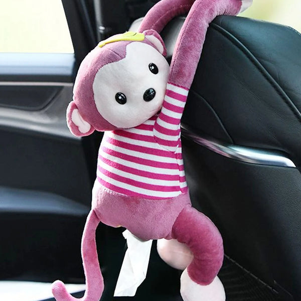 1pc creative Pippi Monkey tissue box car supplies pull hanging car seat back monkey pull paper box cartoon cute - QueensalesOF
