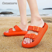Comemore Thick Platform Sandals Beach Shoes Bathroom Slipper Soft Men Flat Slides Women Slippers Adjustable Buckle Oversized 47 - QueensalesOF