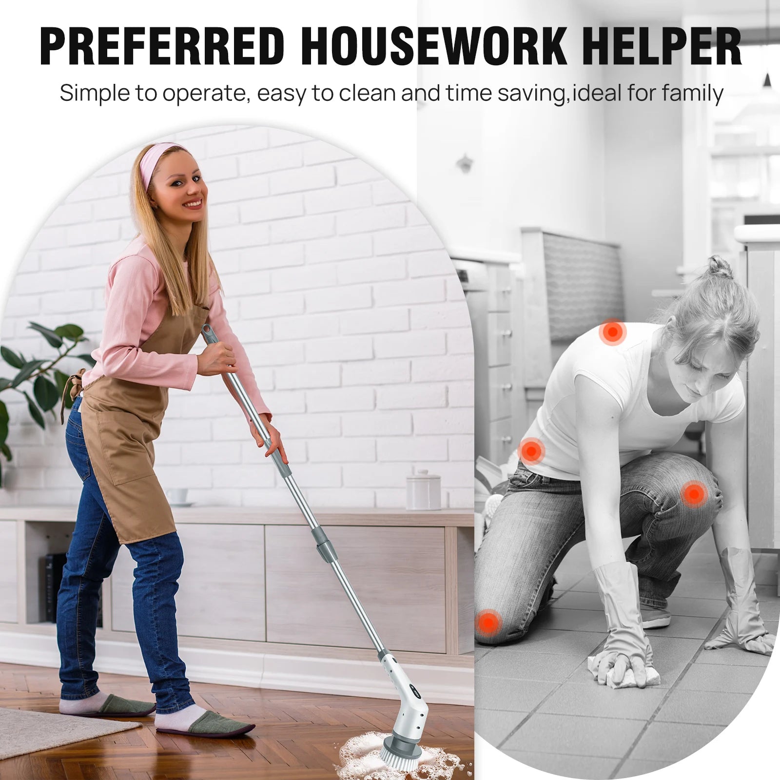 BRIEFNESS Cordless Electric Cleaning Brush 10-in-1 Multifunctional Spin Scrubber Kitchen Bathroom Cleaning Brush Rotary Cleaners