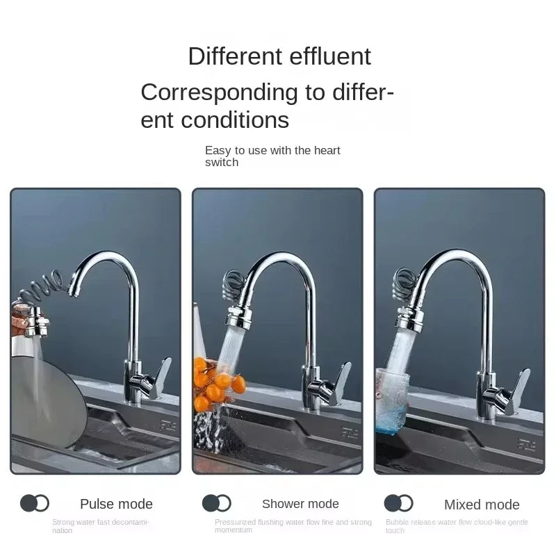 New 3 Modes Sink Faucet 360 Degree Rotation Filter Extension Tube Shower Water Saving Tap Universal Kitchen Gadgets Accessories - QueensalesOF