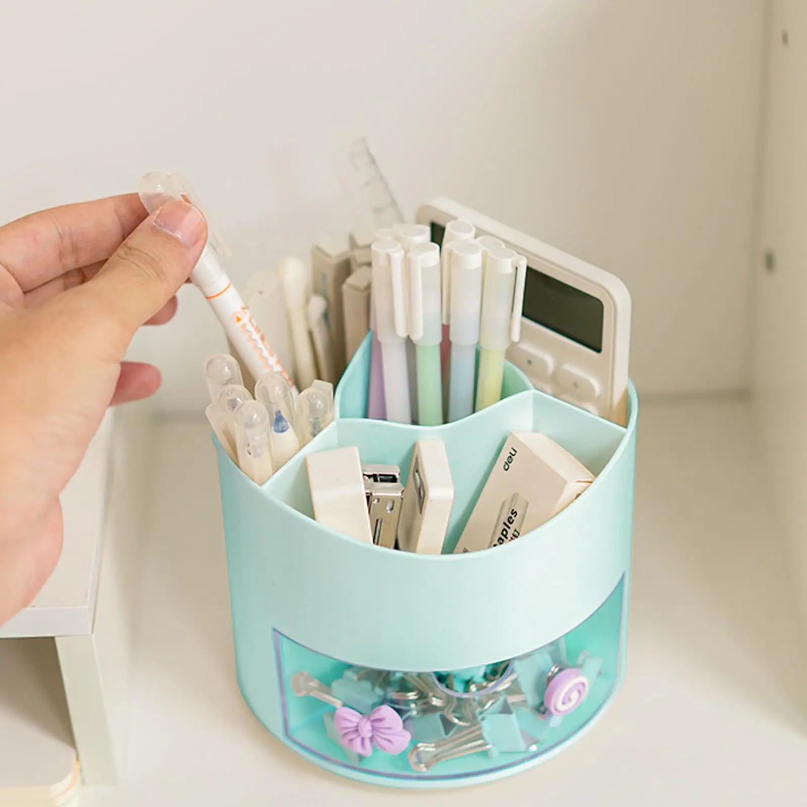 Cute Rotating Pen Holder Desktop Drawer Stationery Box Case School Office Desk Kawaii Stationery Storage Box Organizer Stickers