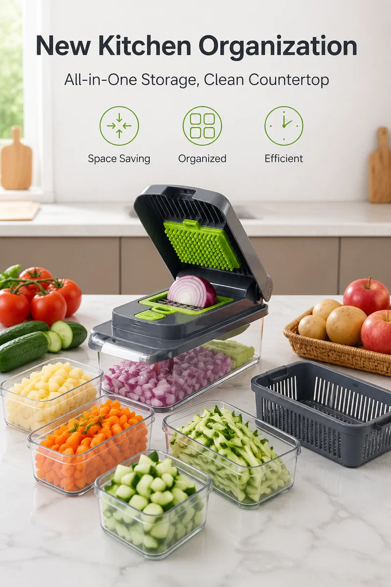 16-in-1 Vegetable Chopper PE+ABS Multi-Blade Kitchen Gadget for Home Cooking & Meal Prep - QueensalesOF