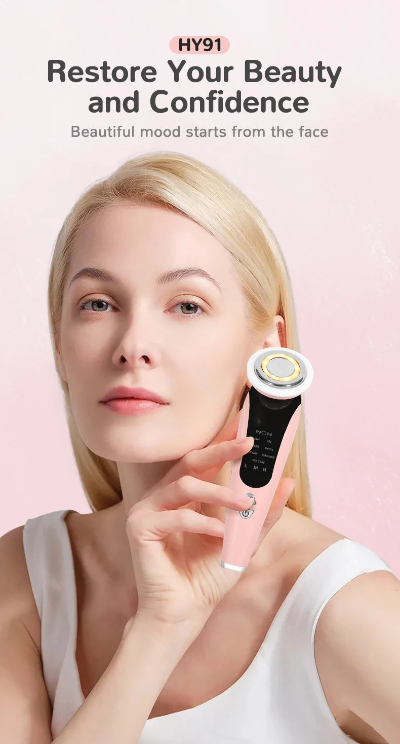 7 in 1 Facial Massager LED Light Therapy Skin Care Device Import Export Blackhead Remover Patented Electrode Head for Deep Clean
