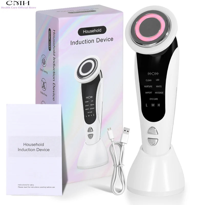 7 in 1 Facial Massager LED Light Therapy Skin Care Device Import Export Blackhead Remover Patented Electrode Head for Deep Clean