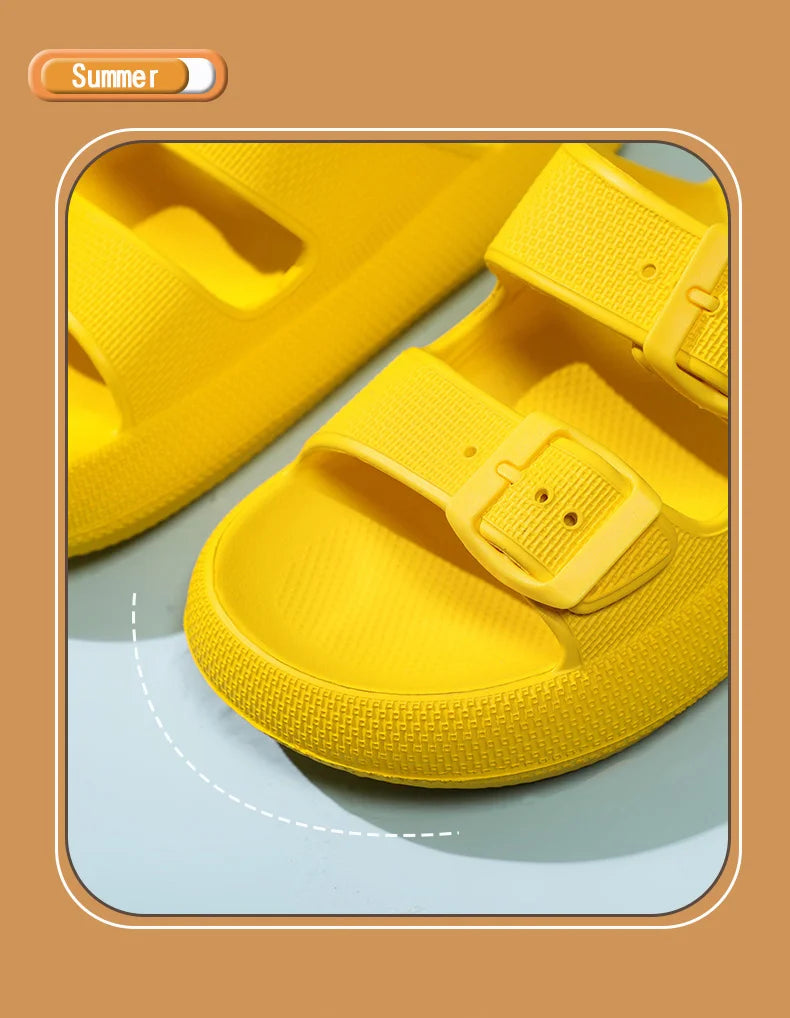 Comemore Thick Platform Sandals Beach Shoes Bathroom Slipper Soft Men Flat Slides Women Slippers Adjustable Buckle Oversized 47