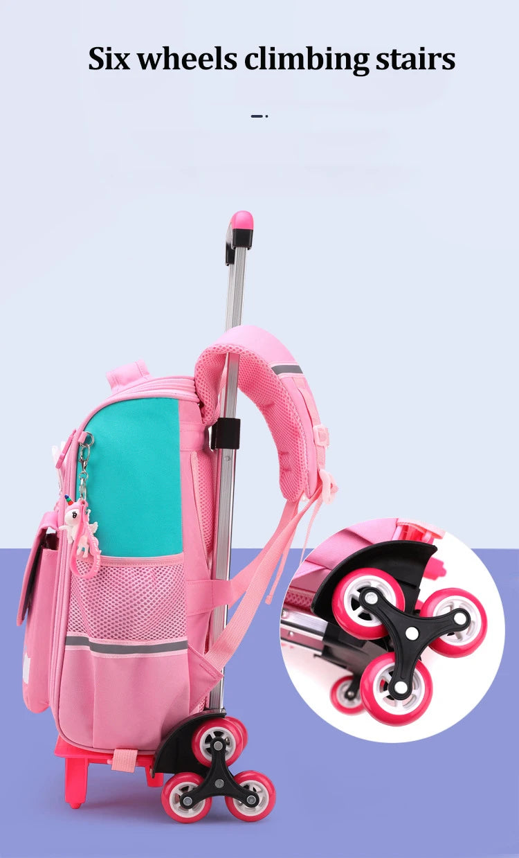 Children Trolley backpack wheels Student High capacity School bags Rolling Backpack kids Trolley bag school backpack wheeled bag