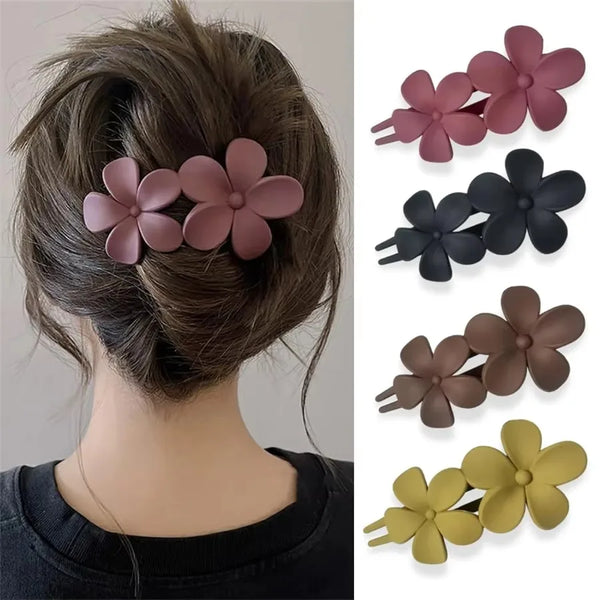 4Pcs flower Hair Clips Matte French Hair Barrette Black Floral Hairpins Hair Claw Clips Non-Slip Hair Clamps Grab Elegant Hair A - QueensalesOF
