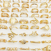 30pc/Lot Gold Color Finger Rings For Girls New Love Snake Animal Butterfly Cutout Star Pearl Thin Joint Ring Party Jewelry Women - QueensalesOF