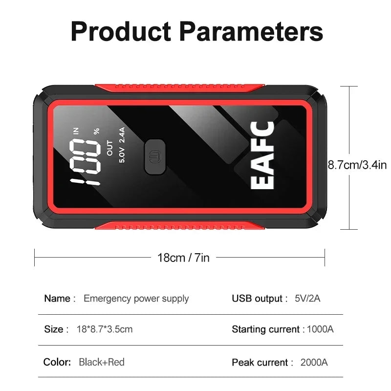 2000A/1200A Car Jump Starter Portable Power Bank 600A Car Battery Emergency Booster for Petrol Diesel 12V Car Starting Device