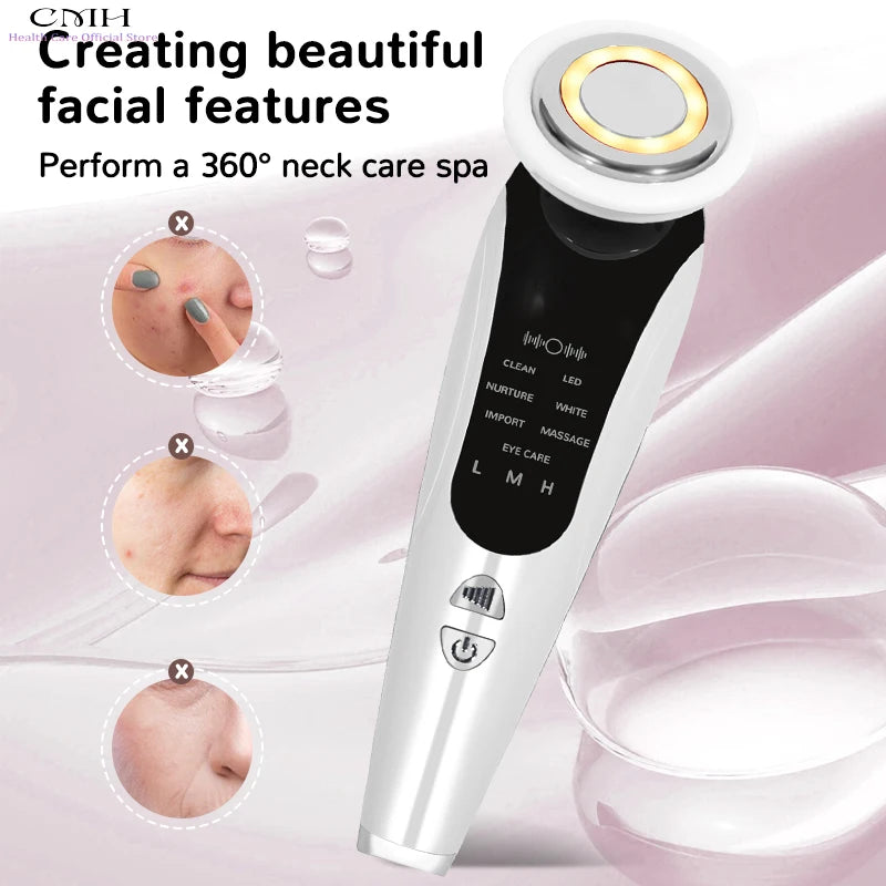 7 in 1 Facial Massager LED Light Therapy Skin Care Device Import Export Blackhead Remover Patented Electrode Head for Deep Clean